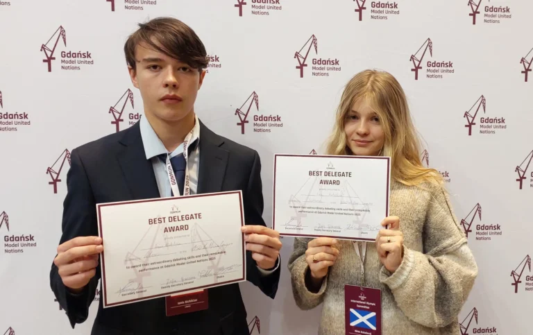 Best Delegate Award Winners from Perrott Hill Prague at the Gdańsk Model UN Conference